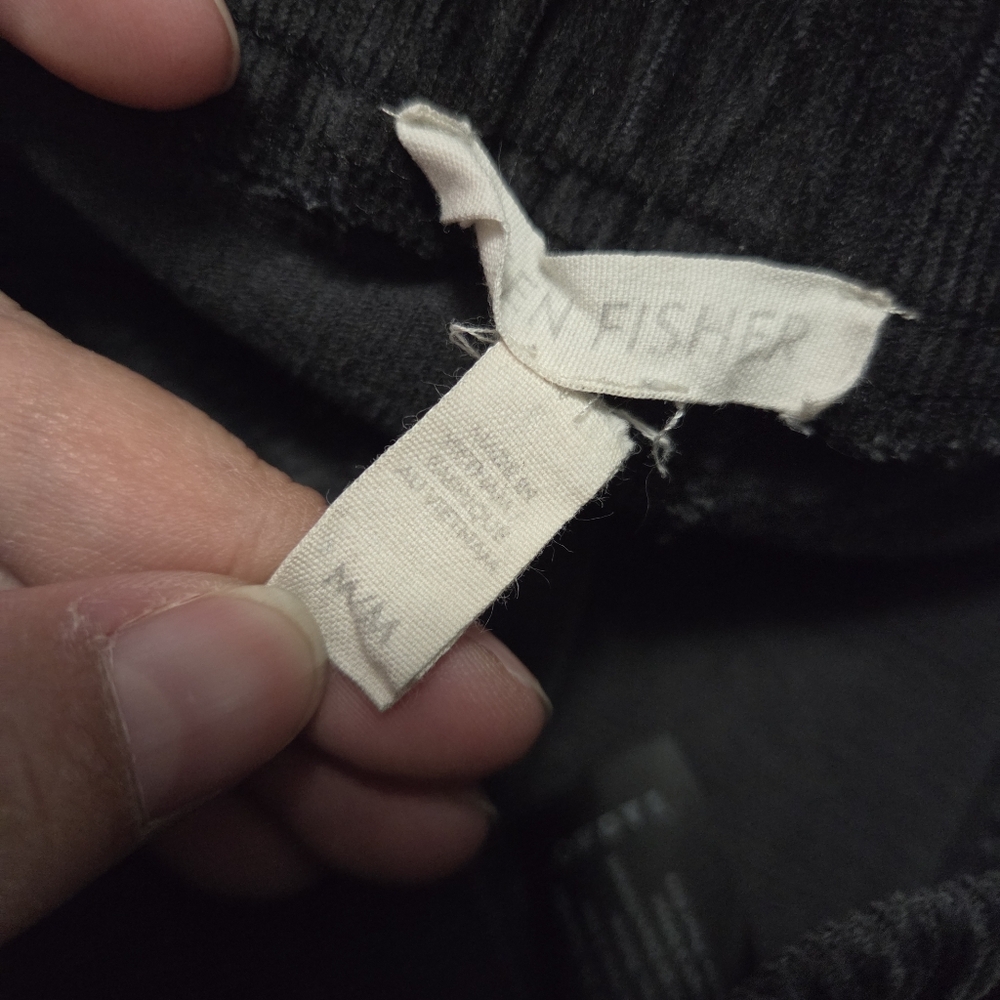 Eileen Fisher Black Corduroy Pull-On Pants Cotton Blend Minimalist Chic Comfort - Picture 6 of 9